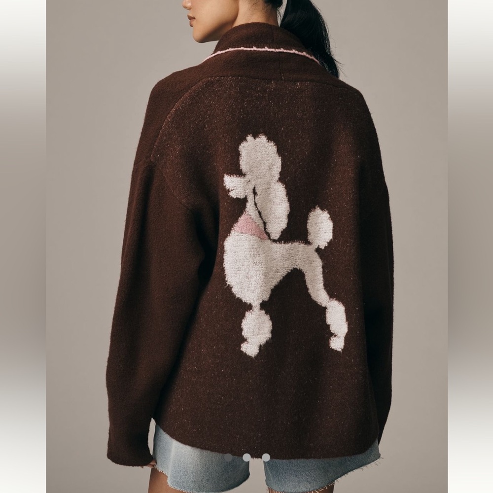 NWT Flat White By Anthropologie Mariel Longline Cardigan Dog Icon Edition
